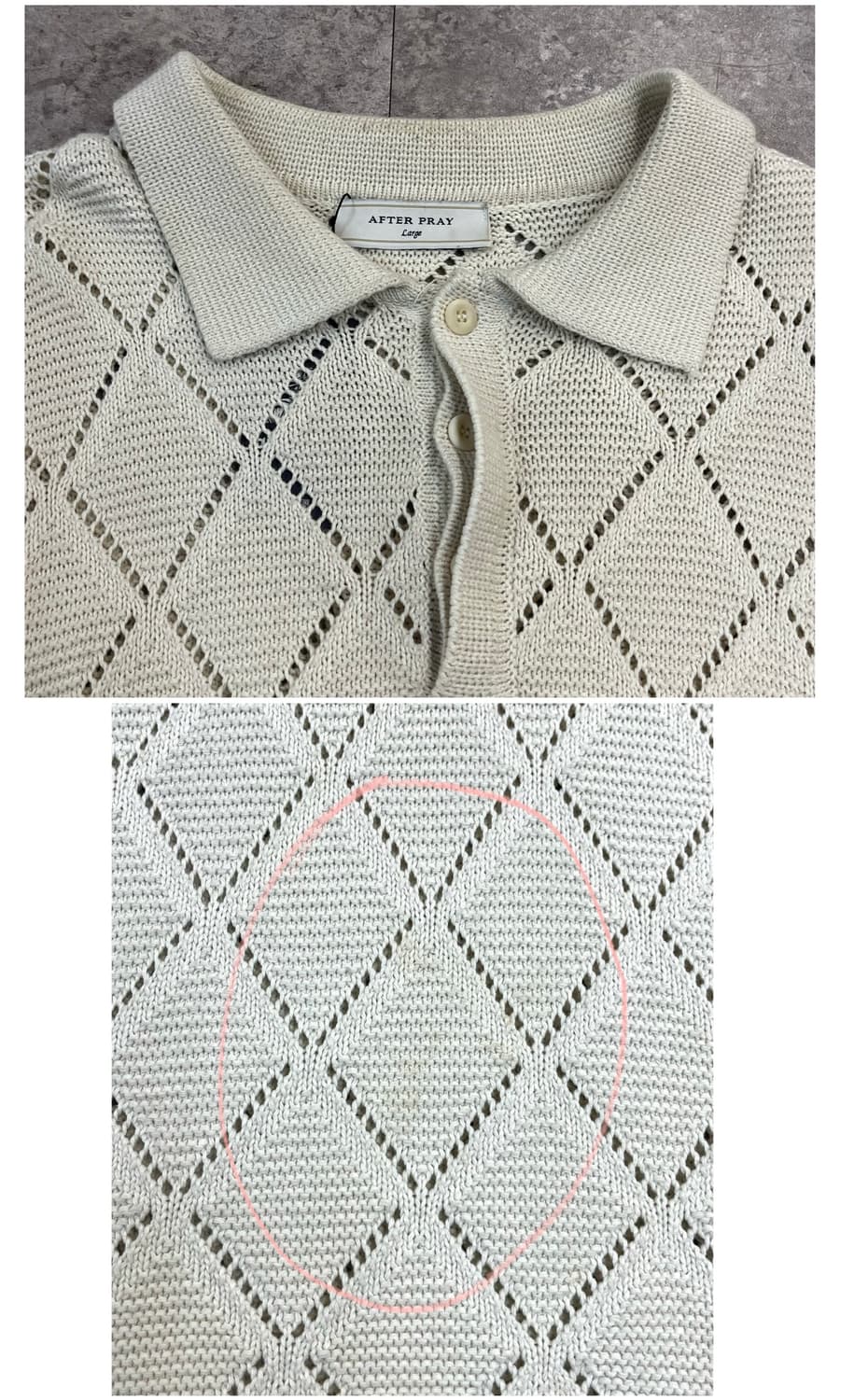 애프터프레이 크로쉐 카라 반팔 니트 아이보리 L #csz4128 상품이미지5