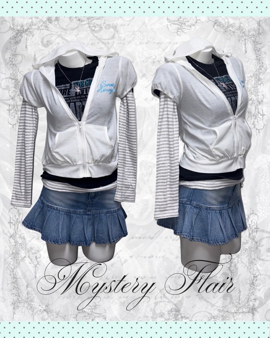 청록 민트 땡땡이 코디세트 6pcs 00s 키치 갸루 상품이미지3