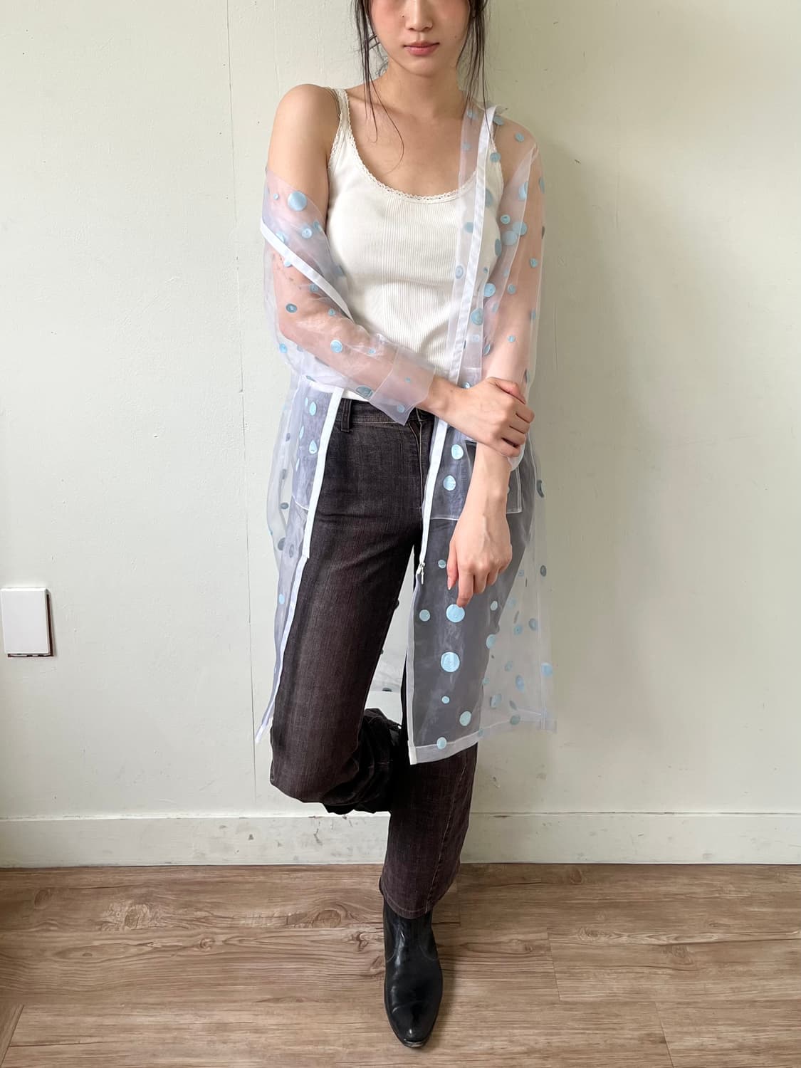 TREND 시스루 도트 롱 자켓 상품이미지4