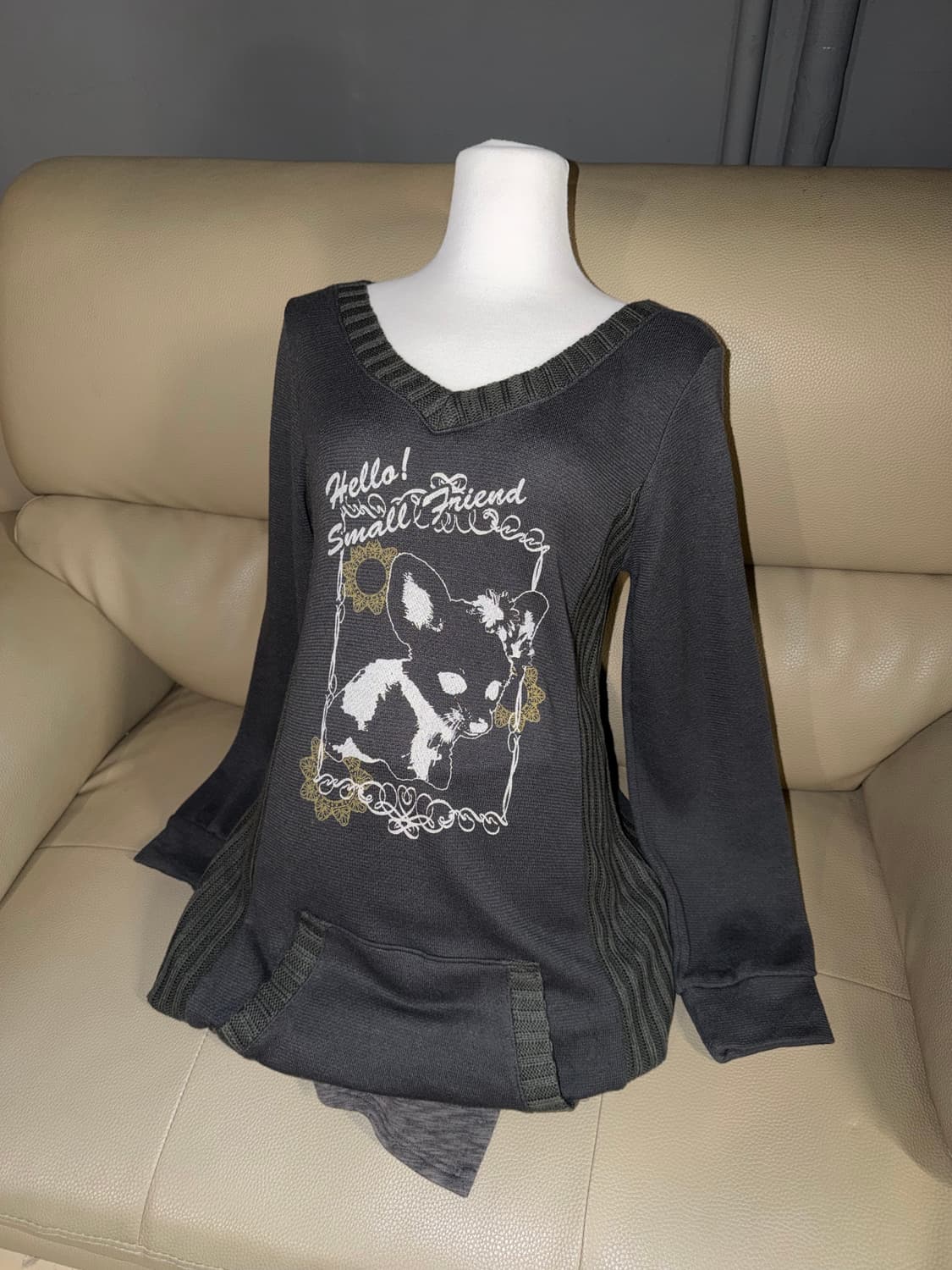 knit layered printing detail top 상품이미지1