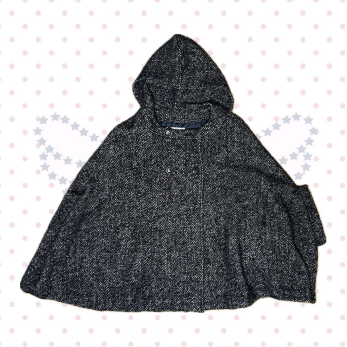 모리걸 데일리 블랙 보카시 후드 케이프 코트 상품이미지1