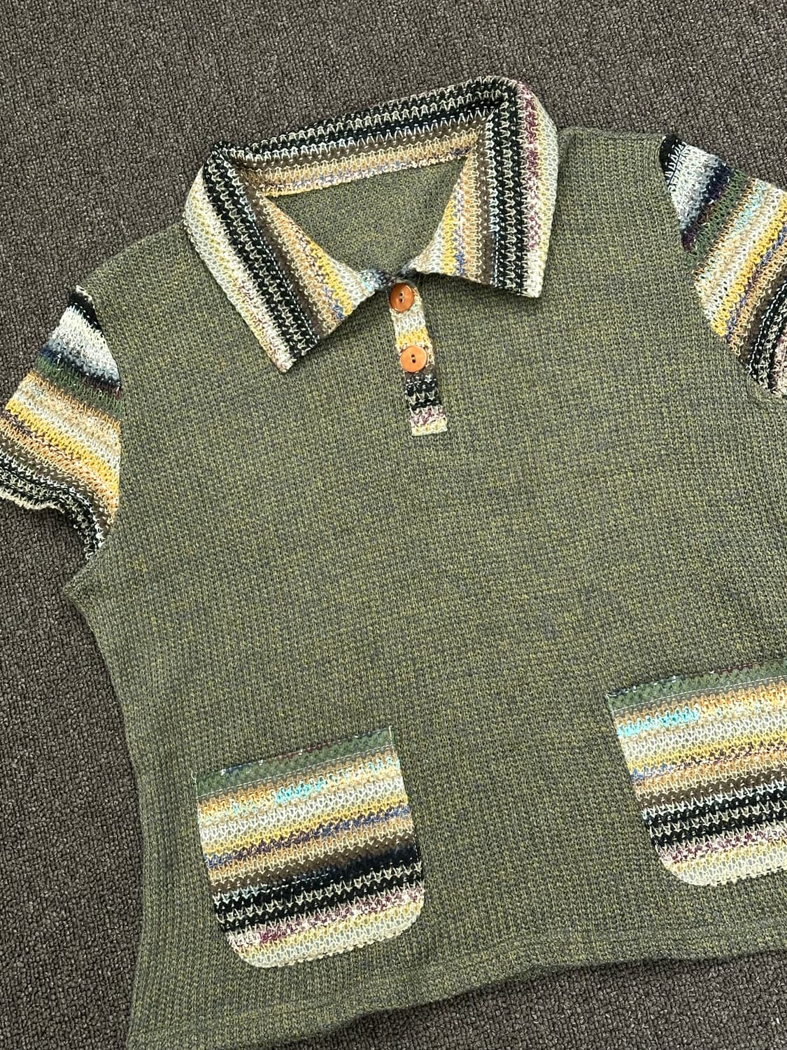 OS)Japanese vintage 여성 에스닉 패턴 하프버튼 반팔 니트 상품이미지4