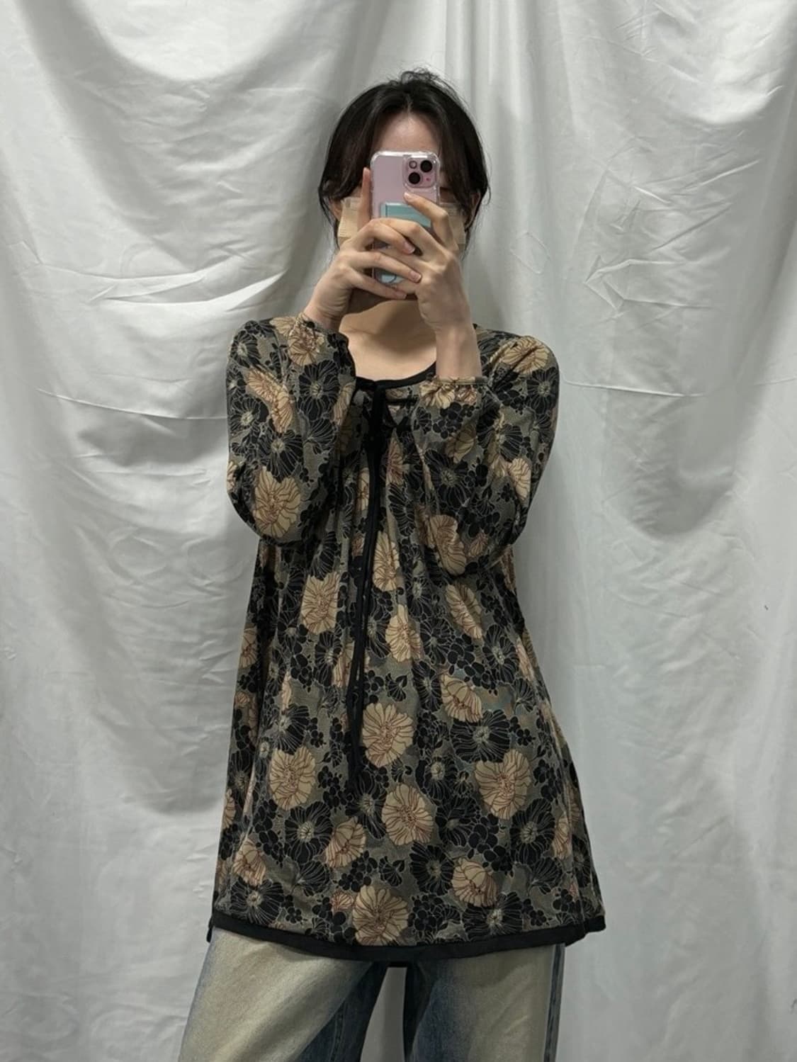 Vintage 플라워패턴 긴팔 미니 원피스 M 상품이미지3