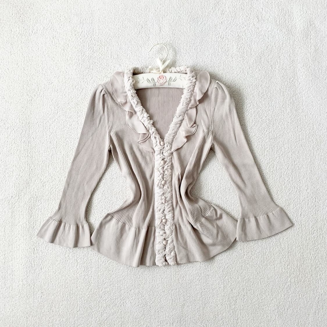 밀크티그레이 ♥ 골지프릴 7부 가디건 상품이미지1