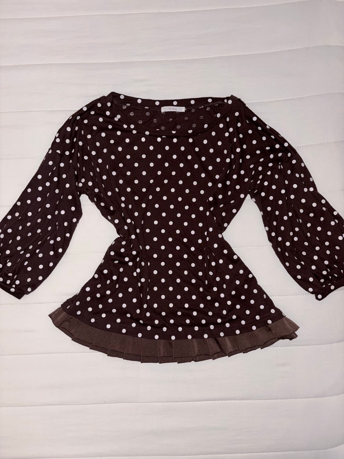 브라운 도트 프릴 7부 퍼프 모리걸 티셔츠 상품이미지1
