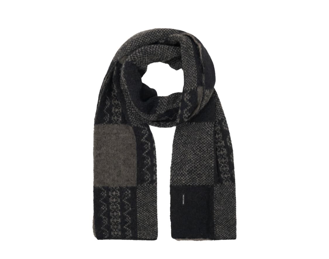 폴리테루 에스닉 패턴 머플러 체커보드 블랙 브라운 상품이미지1