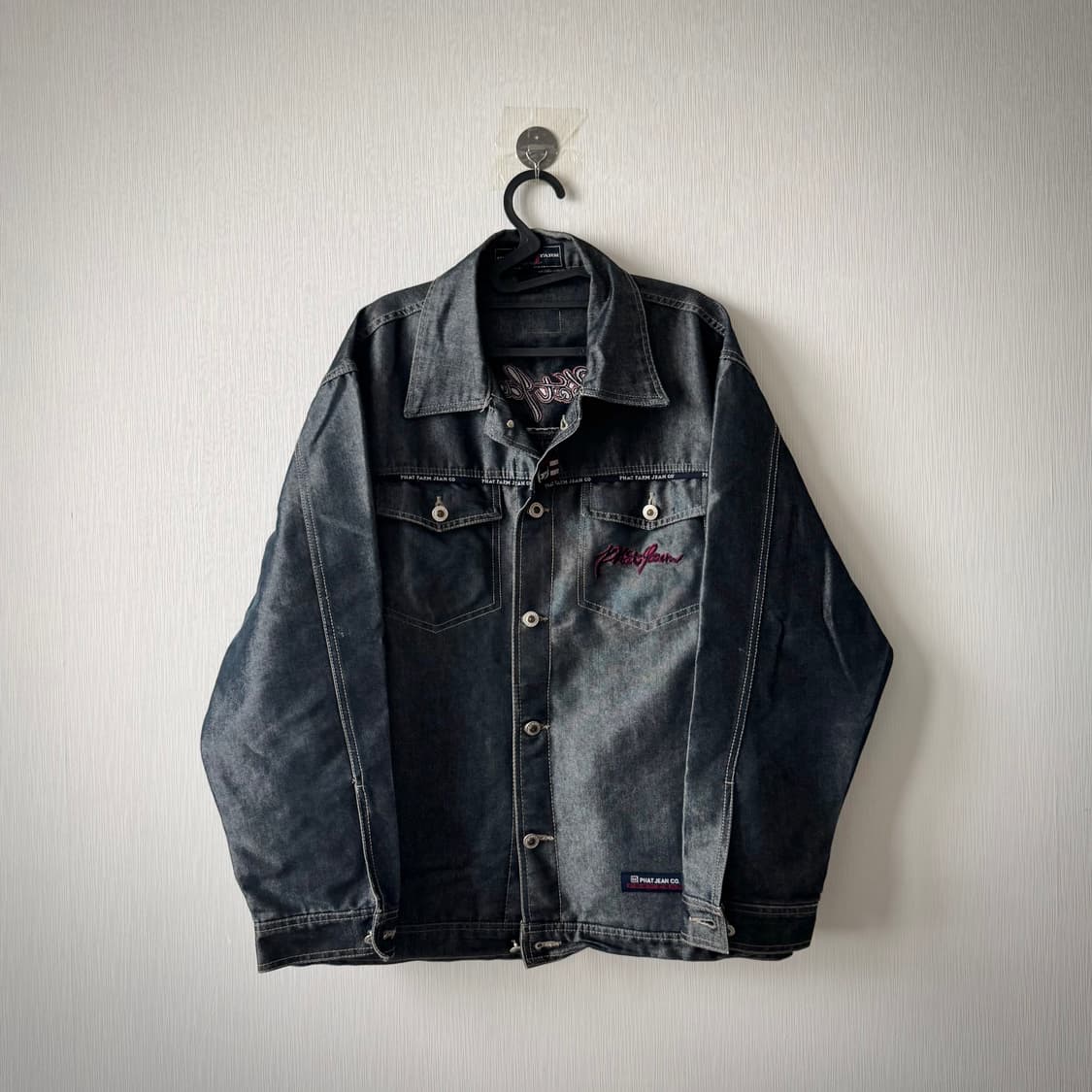 팻팜 새틴 유광 백로고 레드포인트 데님 올드스쿨 스트릿 자켓 상품이미지1