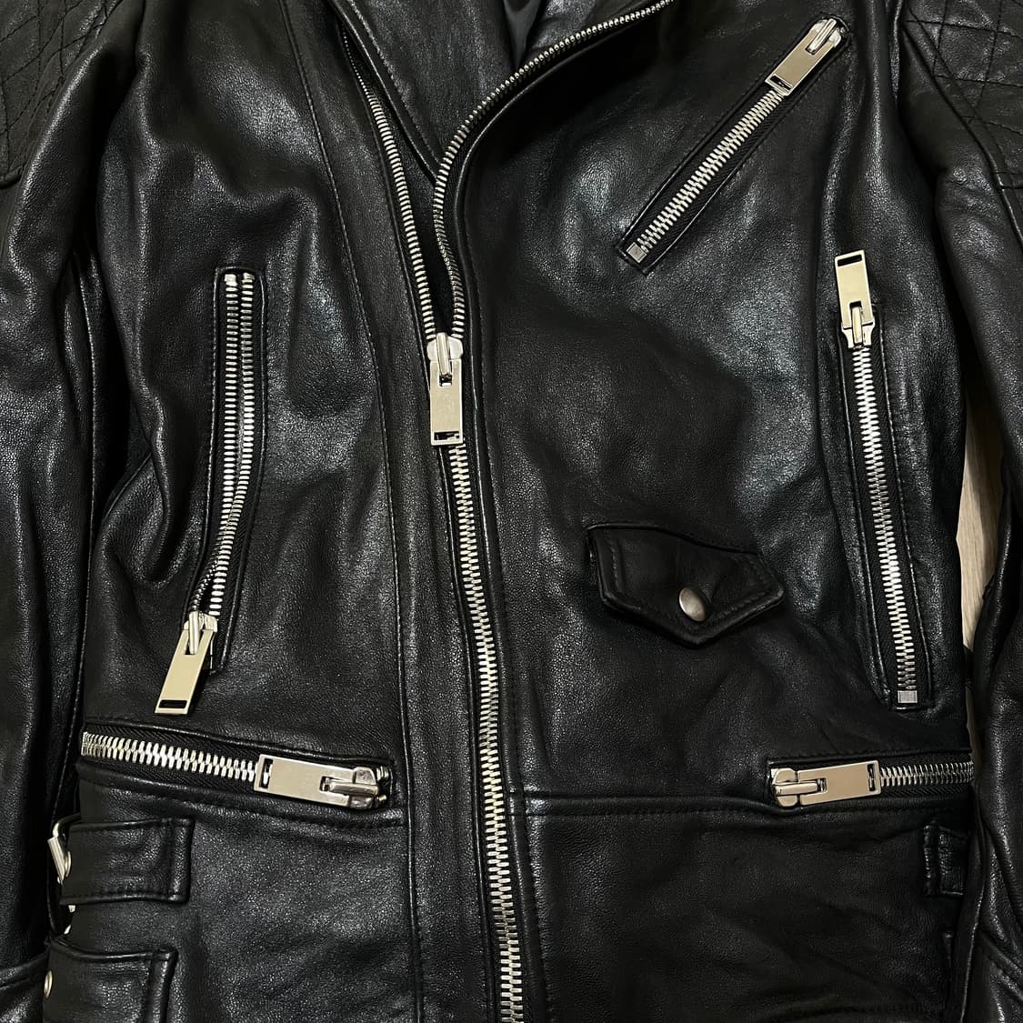 남성 천연 양가죽 더블 라이더 가죽자켓 L(100) 상품이미지4