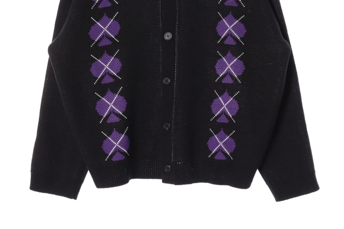 XTONZ 블랙 퍼플 아가일 카라 가디건 L 상품이미지4