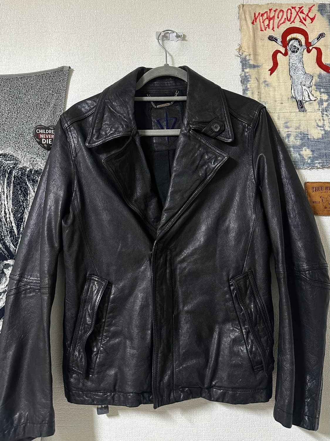 Goatskin Structured Lapel Leather Jacket 상품이미지1