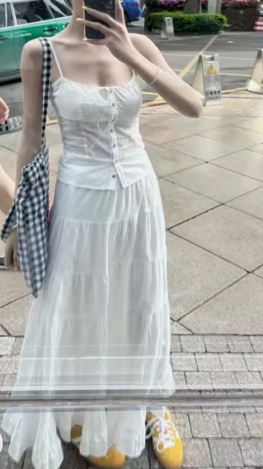 달천깔 발레코어 카하라 화이트 레이스리본 슬리브리스  상품이미지5