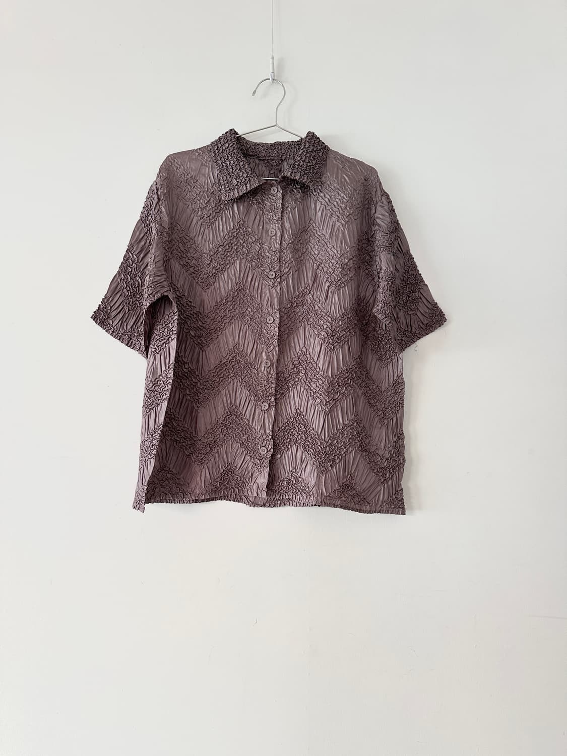 Jacquard pleats pk shirt / brown 상품이미지2