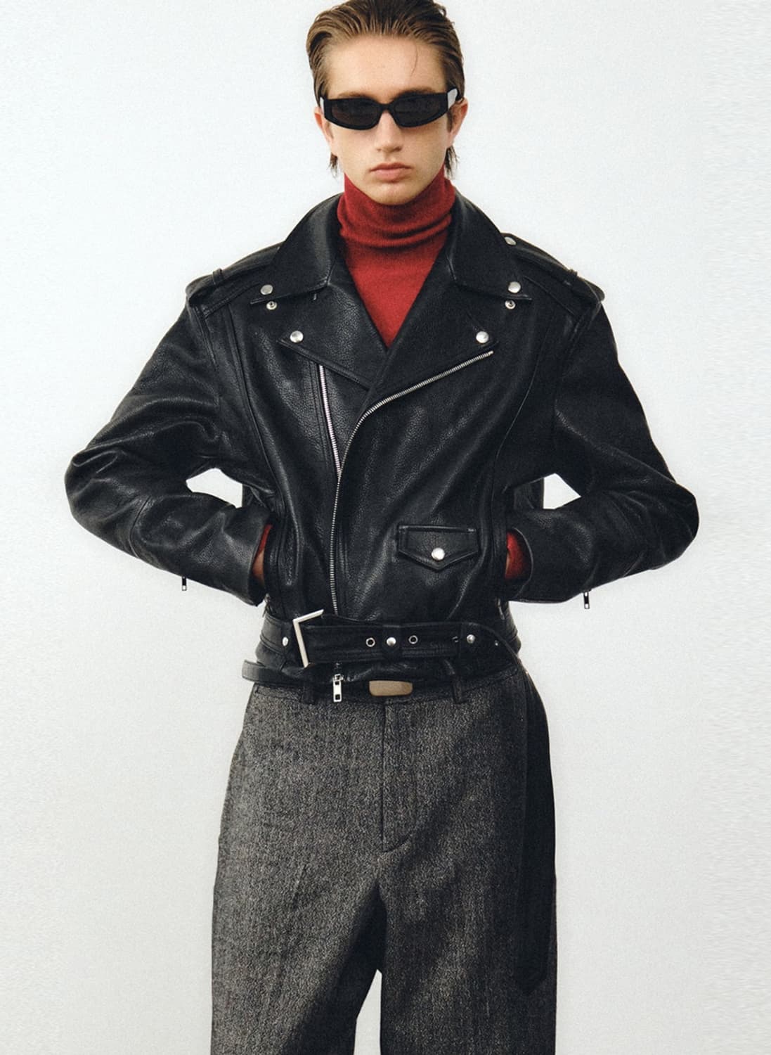 (새제품)노이어 X KKST 콜라보 크롭 레더 라이더 자켓 상품이미지1