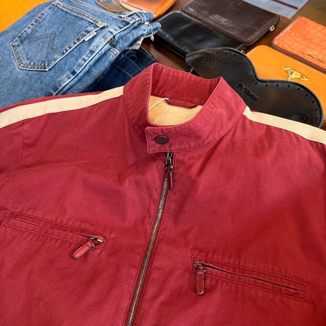 던힐  포르투갈 생산 버건디 람포 지퍼 사양 라이더 자켓 상품이미지3