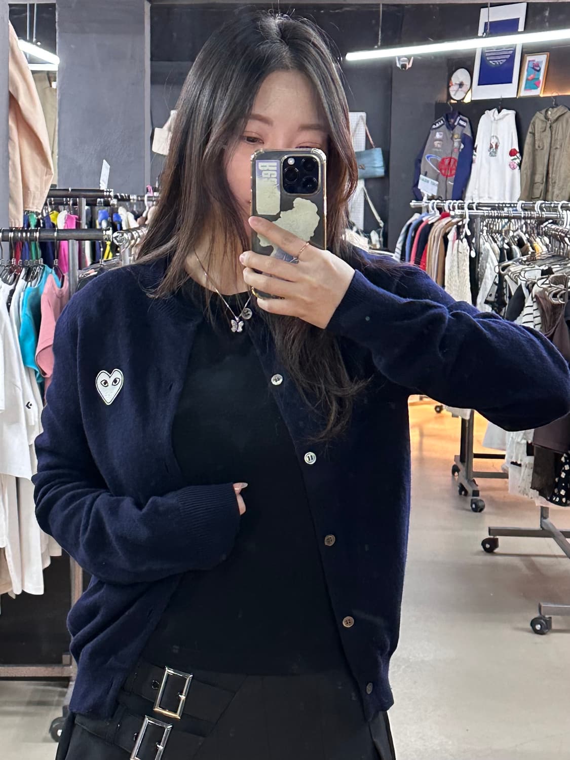 꼼데가르송 화이트 하트 와펜 네이비 가디건 상품이미지1