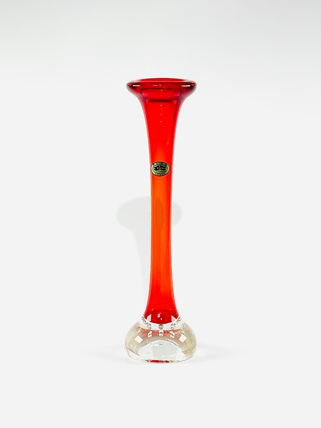 일본 빈티지 TGK Pine 아트글라스 레드 본 화병 상품이미지2