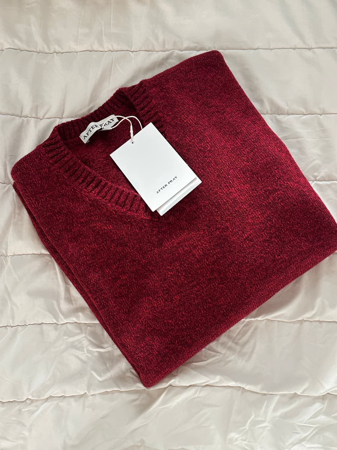 [L] 애프터프레이 인타르시아 브이넥 포켓 니트 레드 상품이미지3