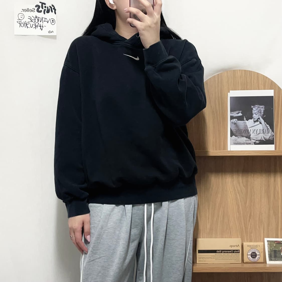 [정품] 나이키 블랙 중앙스우시 후드티 [ M ] 상품이미지2