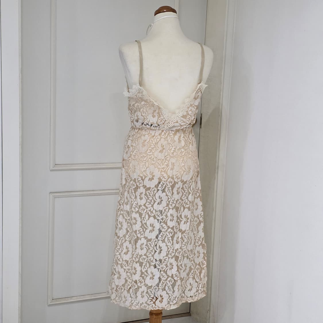 빈티지)플라워 레이스 시스루 자수 히메라떼갸루st 끈나시 동남아 원피스 상품이미지3