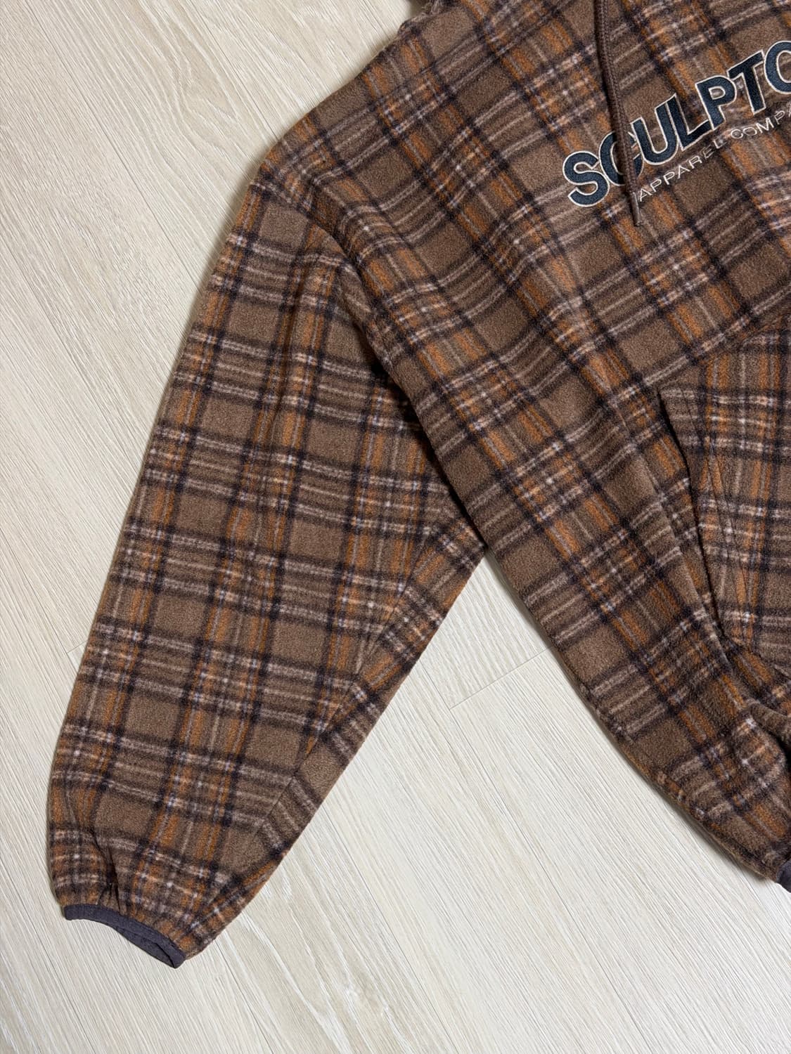 스컬프터 브라운 체크 후리스 후드티 상품이미지2