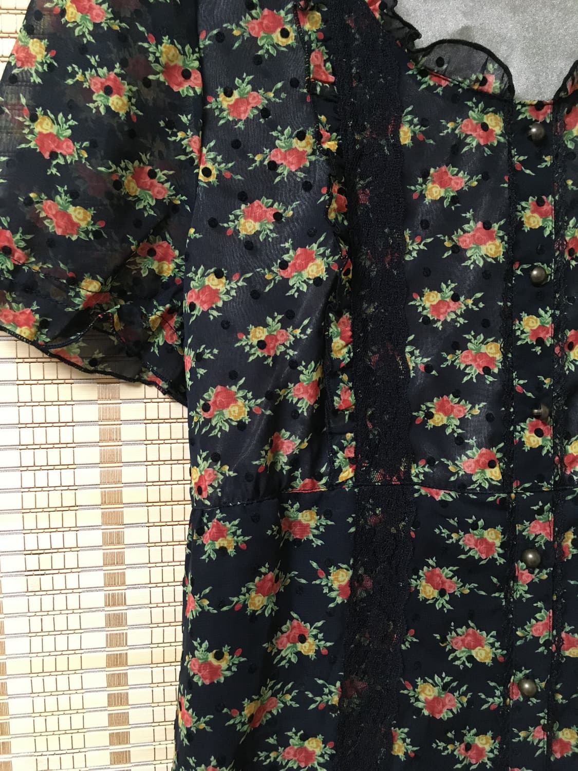 일본 빈티지 도트 플라워 원피스 상품이미지2