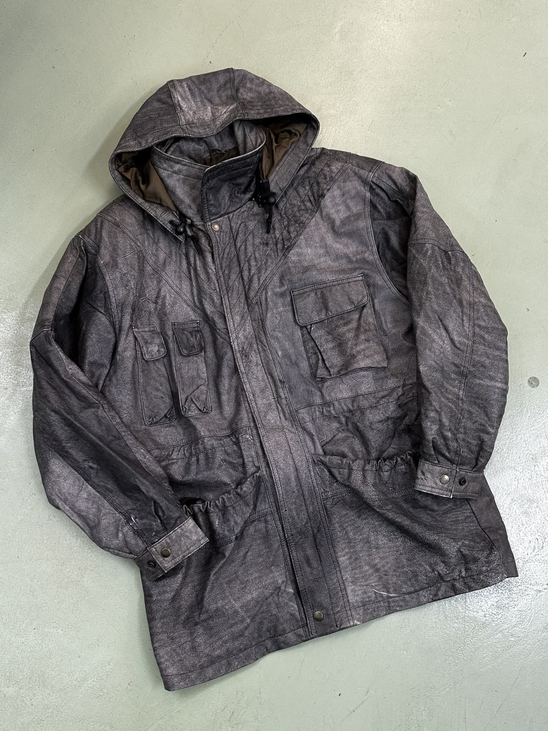 이베페 후드 더티 워시드 레더 사파리 자켓 상품이미지1