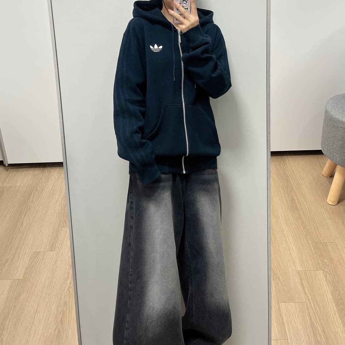 아디다스 파이어버드 자수로고 블랙 후드집업 상품이미지1