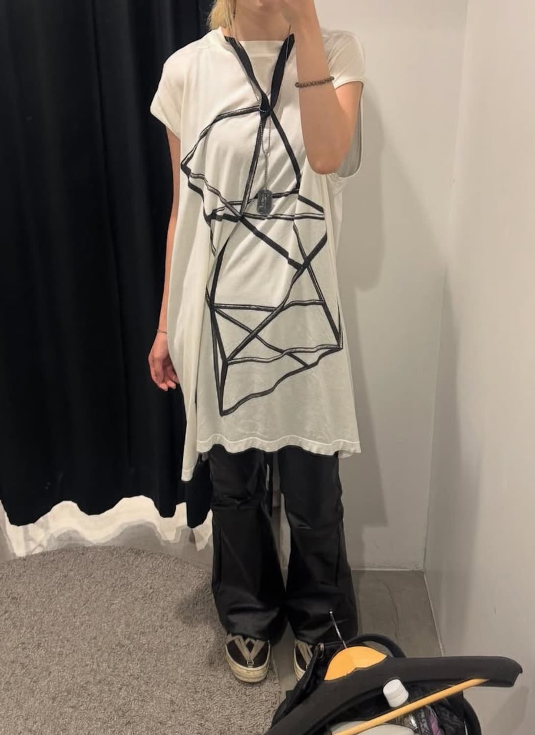 SS19 릭오웬스 다크쉐도우 프린팅 화이트 슬리브리스 나시 탱크탑 상품이미지1