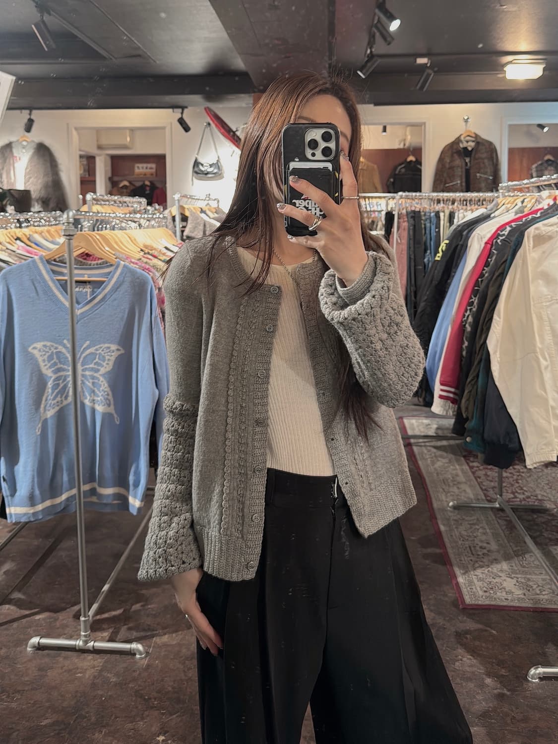 아떼 바네사브루노 벌룬 그레이 짜임 패턴 울 니트 가디건 S 상품이미지7