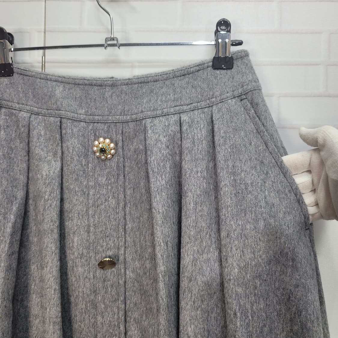 레니본 울 모직 A라인 플리츠 롱 스커트 55사이즈 새상품급 상품이미지3