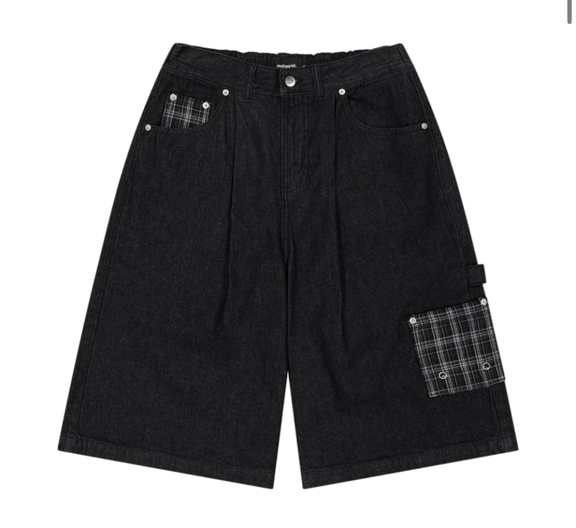 [⭐️새상품/마하그리드] 버뮤다 체크 포켓 데님쇼츠 (블랙/M사이즈) 상품이미지2