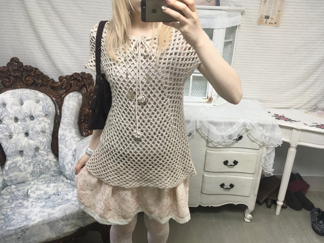 일본빈티지 모리 베이지 크로셰 블라우스 상품이미지1