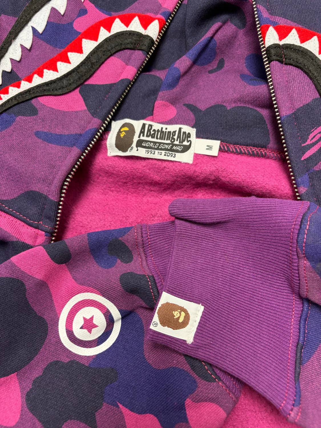 [크림구매] M 베이프 카모 샤크후드집업 퍼플 보계 상품이미지5