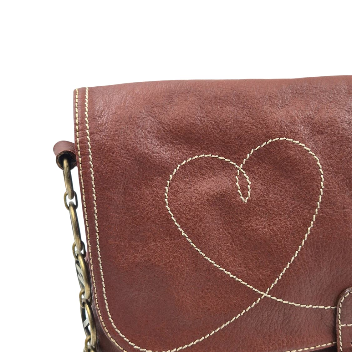 90s 이탈리아 모스키노 스티치 하트 레더 체인 백 상품이미지2