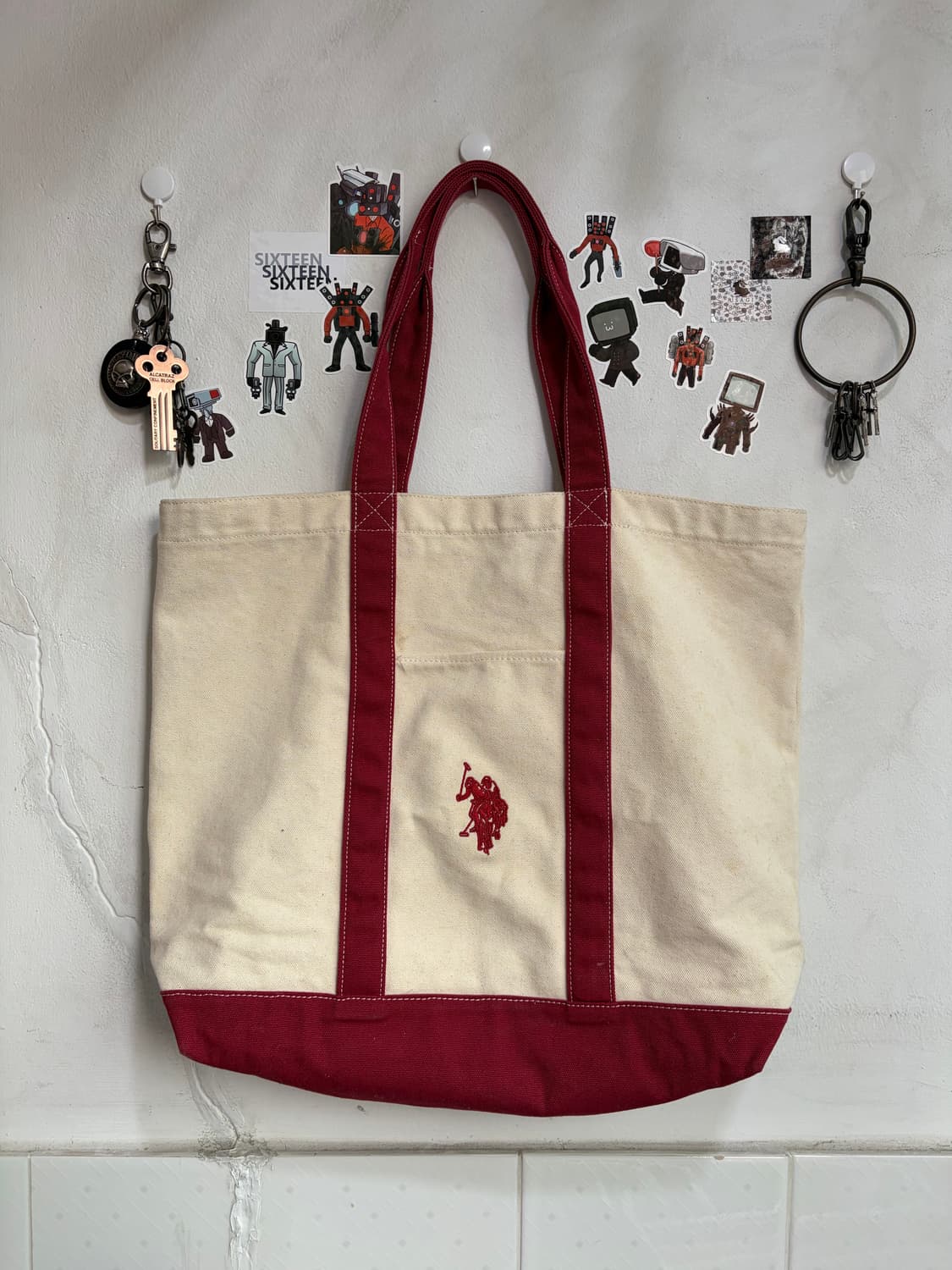 U.S. 폴로 어슨 토트백 아이보리/레드 상품이미지1