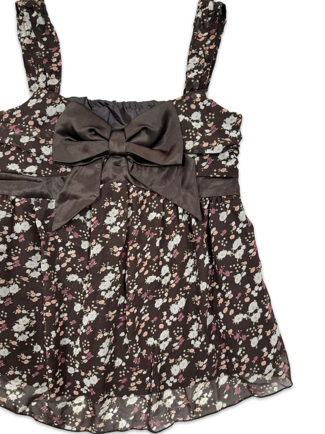 빈티지 브라운 리본 플라워 레이어드 슬리브리스 상품이미지2