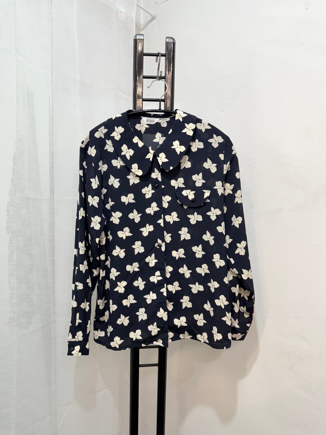 일본빈티지 둥근카라 리본 프린팅 긴팔블라우스 3519 상품이미지1