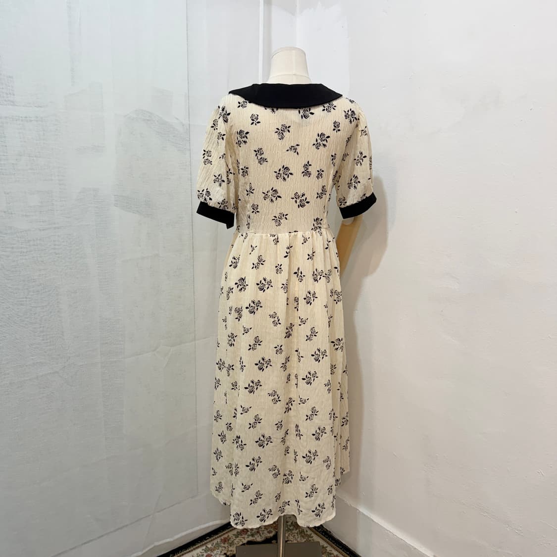 아이보리 블랙카라 플라워 롱원피스 롱드레스 4455 상품이미지3