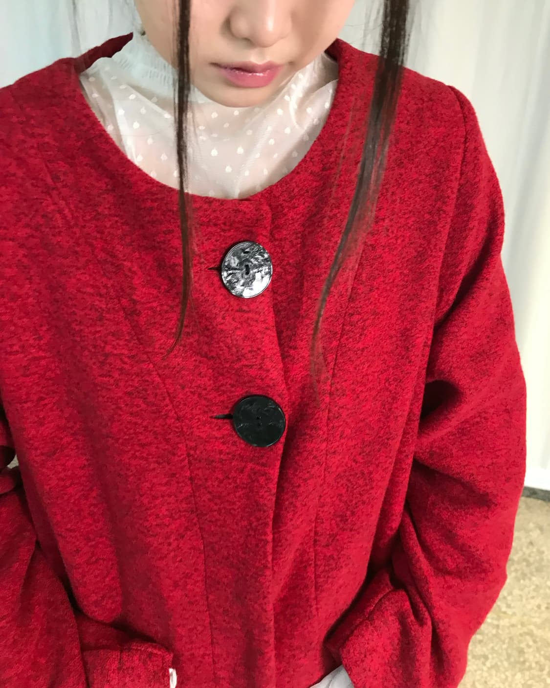 버튼 디테일 레드 코트  상품이미지3