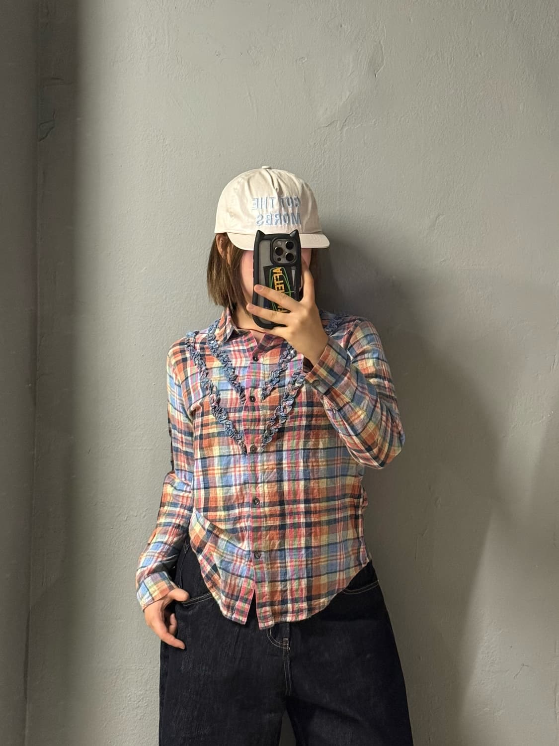 colorful check pattern frill shirt  상품이미지1
