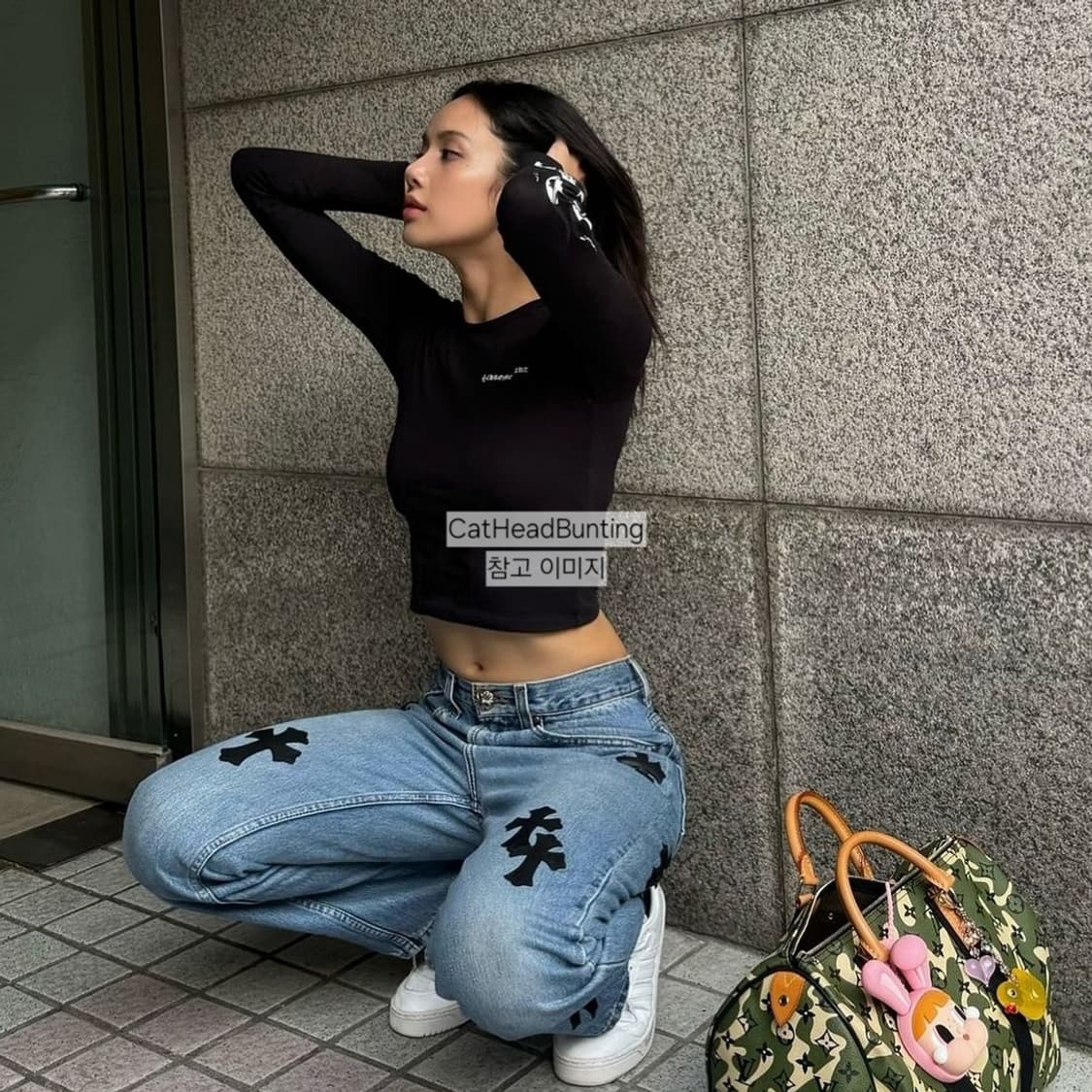 프로젝트 웨이브 크로스 레더 패치 데님 팬츠 상품이미지1