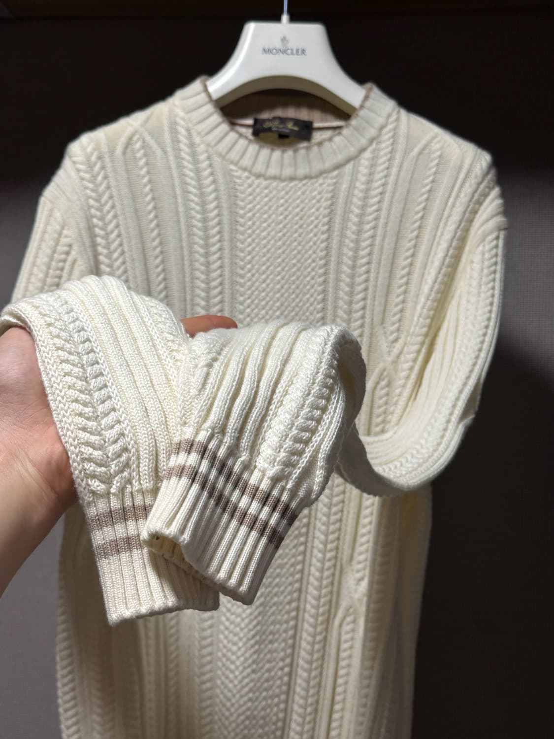 로로피아나 코튼 캐시미어 케이블 니트 화이트 48 상품이미지6