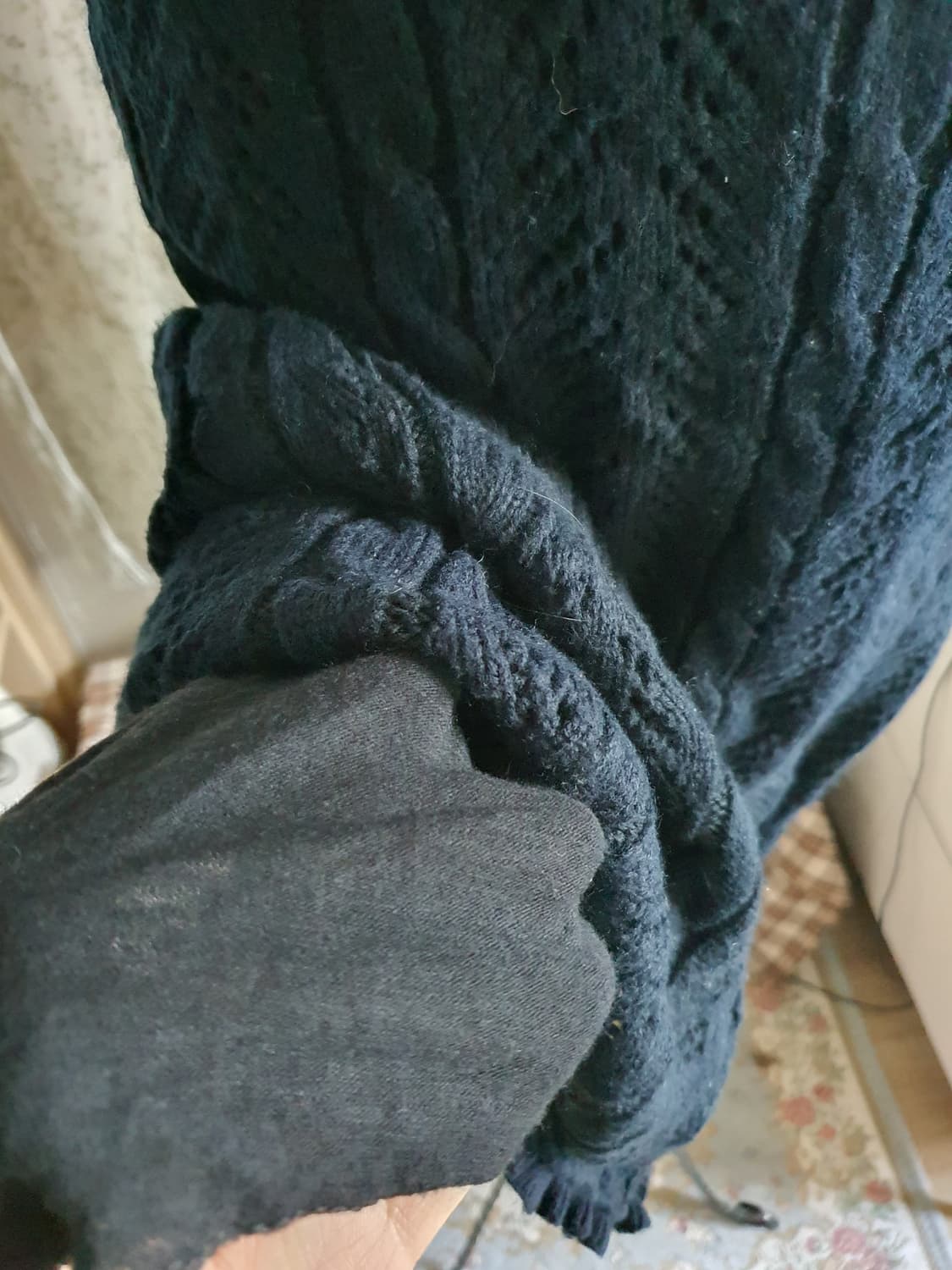 [모리걸] 손뜨개 니트 롱 원피스 네이비 반팔 상품이미지4