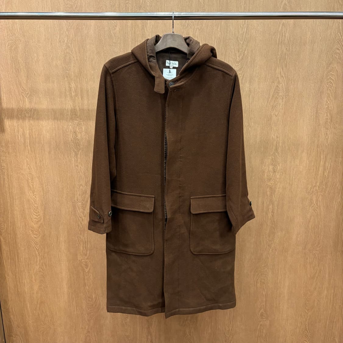 폴스미스 울 믹스 후드 롱 코트 지퍼 스냅 버튼 플랩 포켓 디테일 브라운 상품이미지2