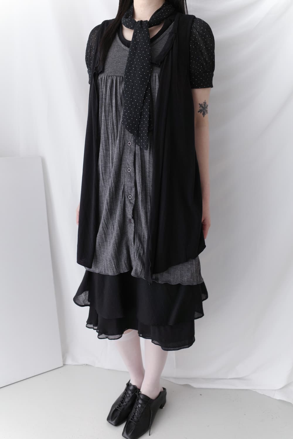 dot tie half T + sleeveless cardigun set 상품이미지5