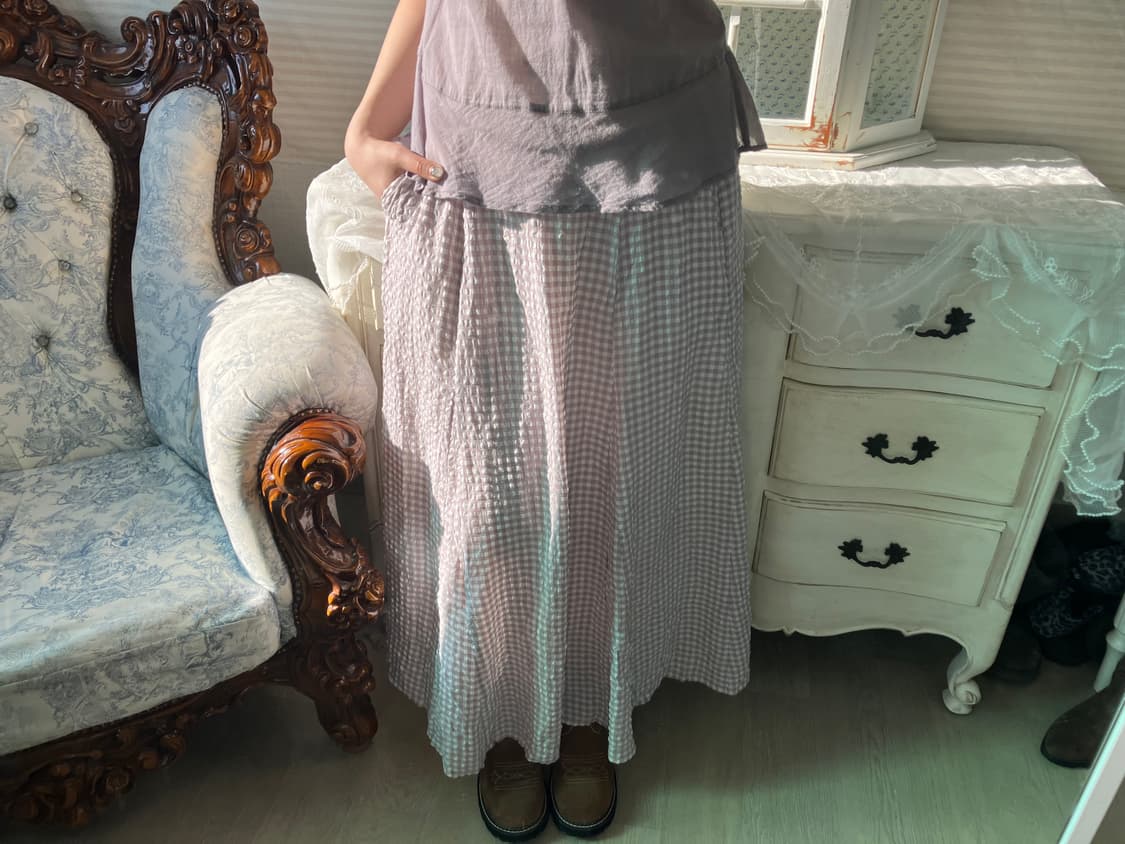 빈티지 페일퍼플 체크 롱스커트 상품이미지4