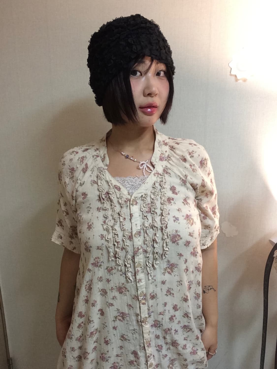 플라워 브이넥 반팔 원피스 상품이미지1