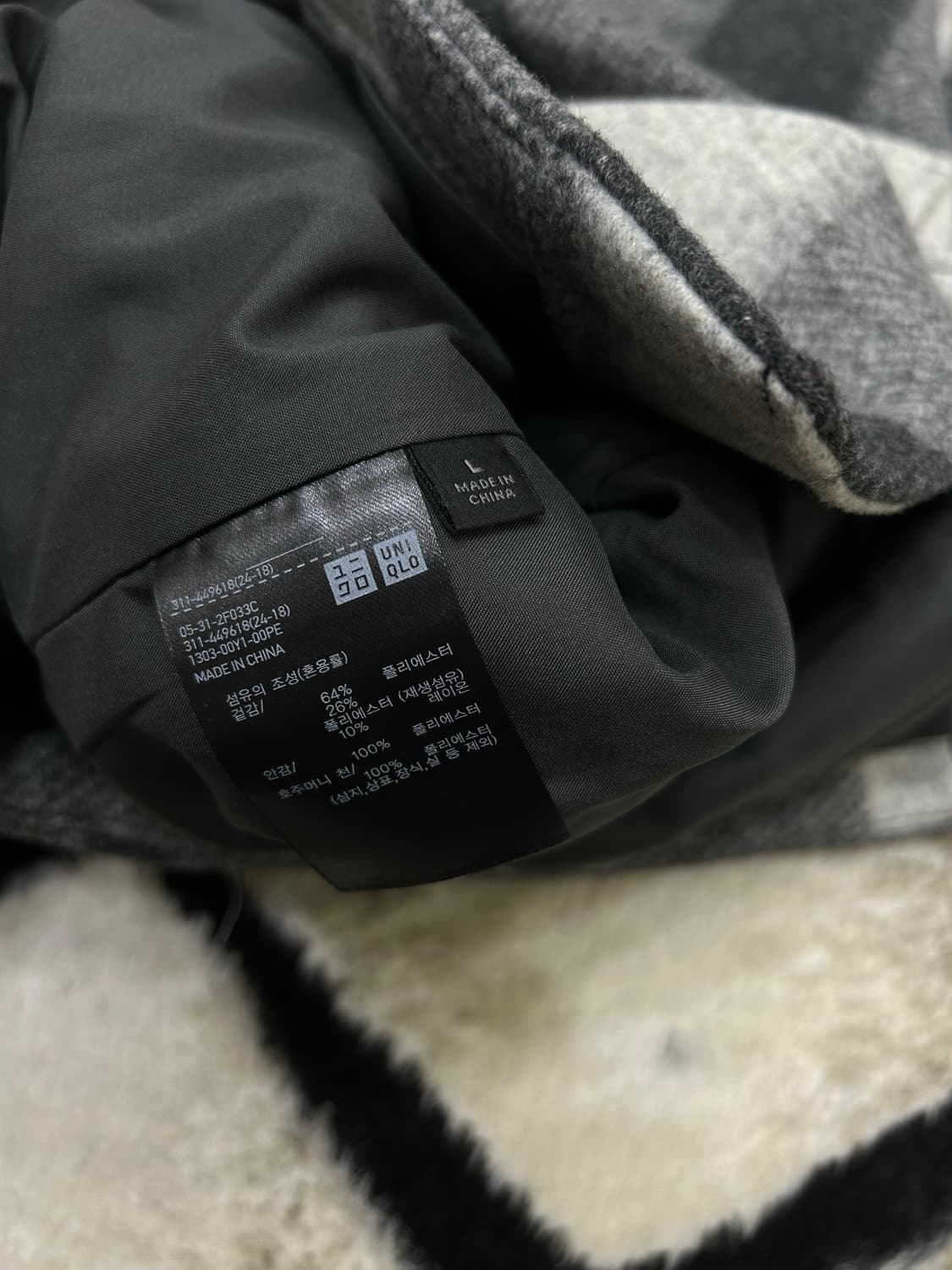 [L]유니클로 오버핏 울 체크 셔츠자켓/그레이 상품이미지4