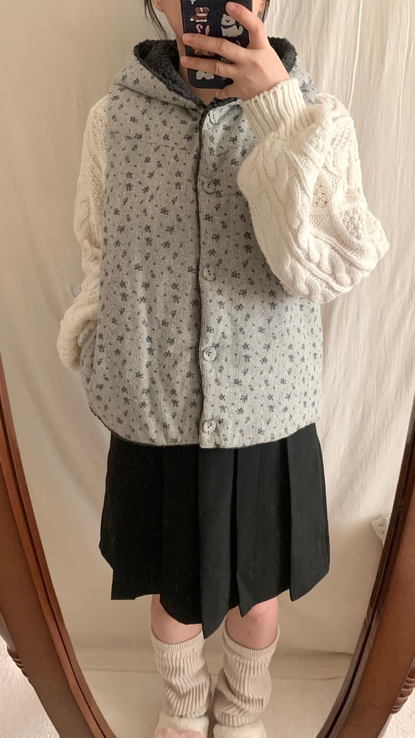 잔꽃 양털 후드 조끼 상품이미지4