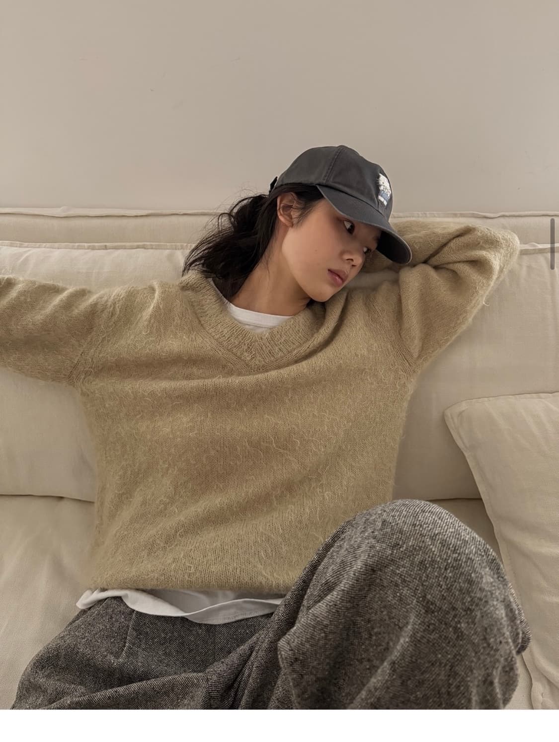 새상품) 파르벵 헬로 키티 워시드 엠브로이디드 볼캡 차콜 상품이미지5